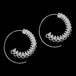 Silver Spiral Bohemian Lace Studs Hoop Earrings Festival Studded Statement Hoops
